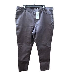 Lauren Ralph Lauren Lamb Leather Skinny Pants Brown Stretch Sz 18W MSRP $695 NWT